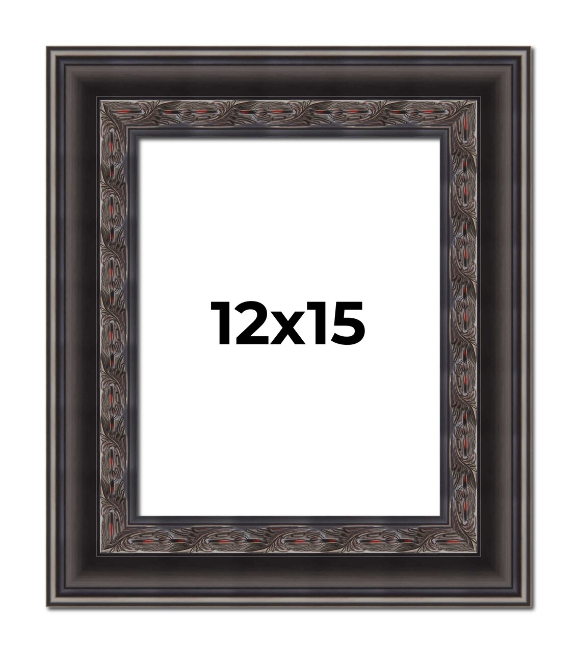 12x15 3.5" Wide Ornate Black Picture Frame - UV Acrylic, Foam Board Backing, Hanging Hardware